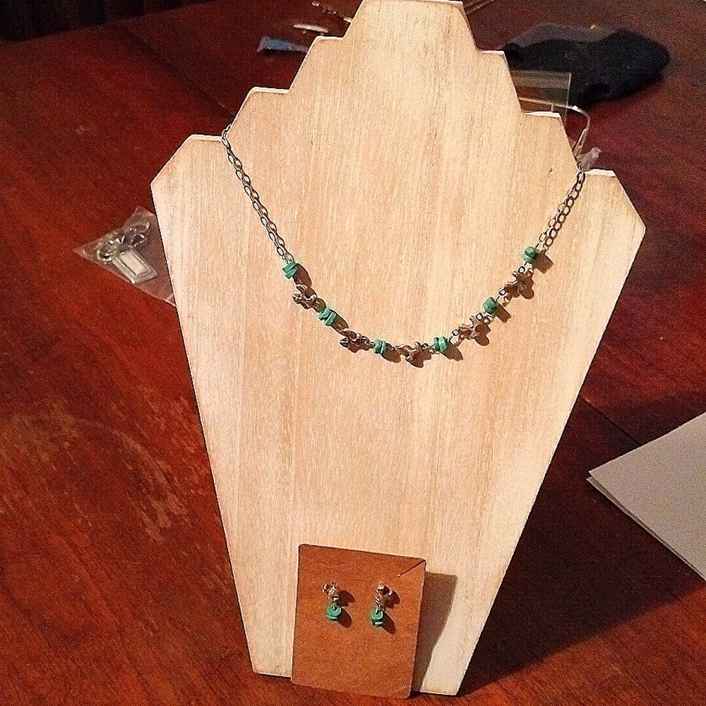 Handmade Sterling Silver Turquoise Abstract Puzzle Piece Necklace Earrings Set - Picture 5 of 5